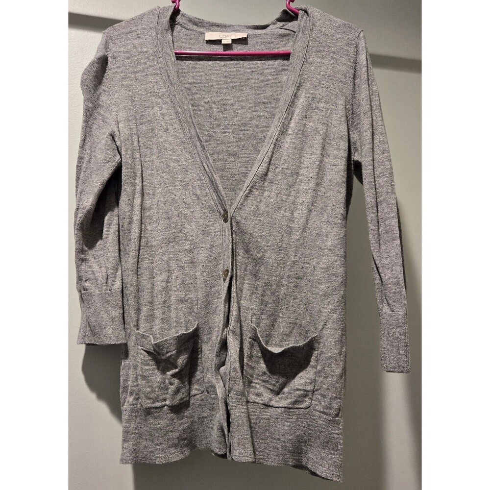 Loft Gray‎ Cotton Blend Cardigan Sweater with Pockets - Casual Comfort Layering